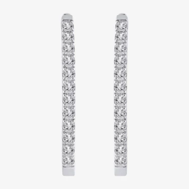 (H-I / I1) 1 CT. T.W. Lab Grown Diamond 10K or 14K White Yellow Gold 25mm Hoop Earrings