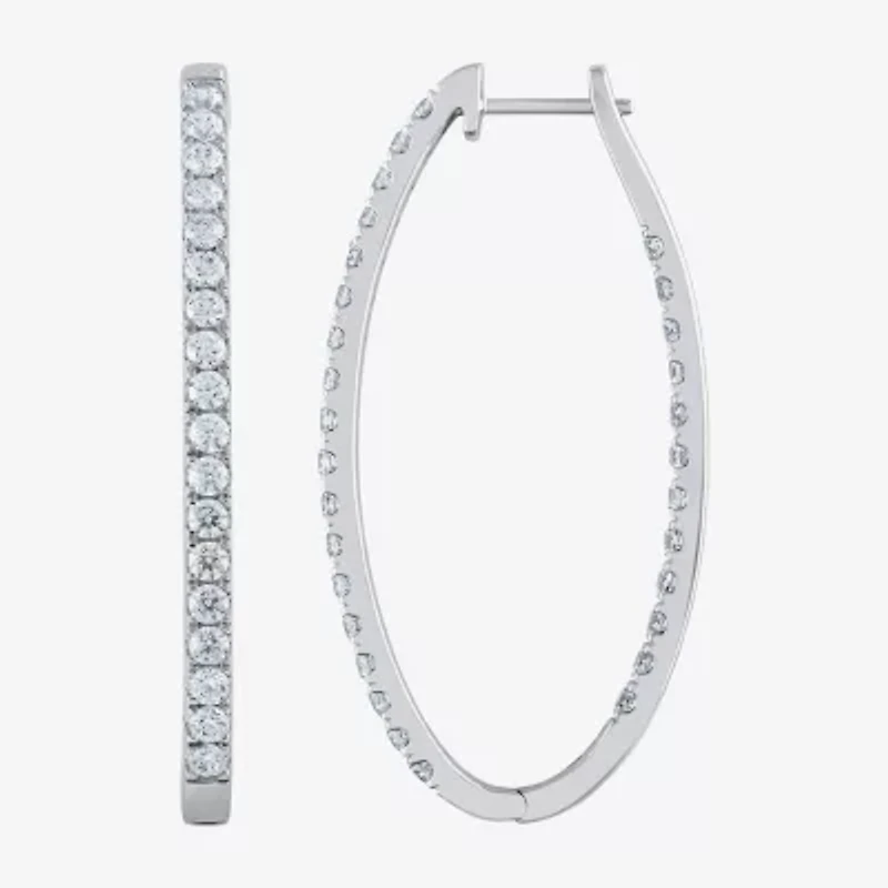 (H-I / I1) 3 CT. T.W. Lab Grown White Diamond 14K White Gold 9.9mm Hoop Earrings