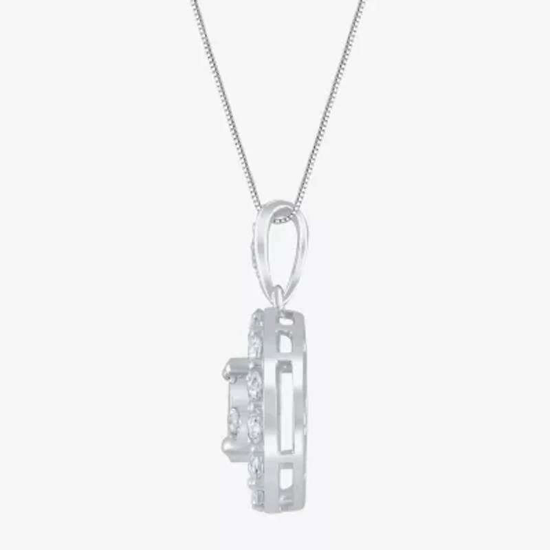 Diamond Blossom (G / Si2) Womens 1 CT. T.W. Lab Grown White Diamond 10K White Gold Round 18 Inch Pendant Necklace