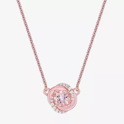 Womens Genuine Pink Morganite 10K Rose Gold 18 Inch Pendant Necklace