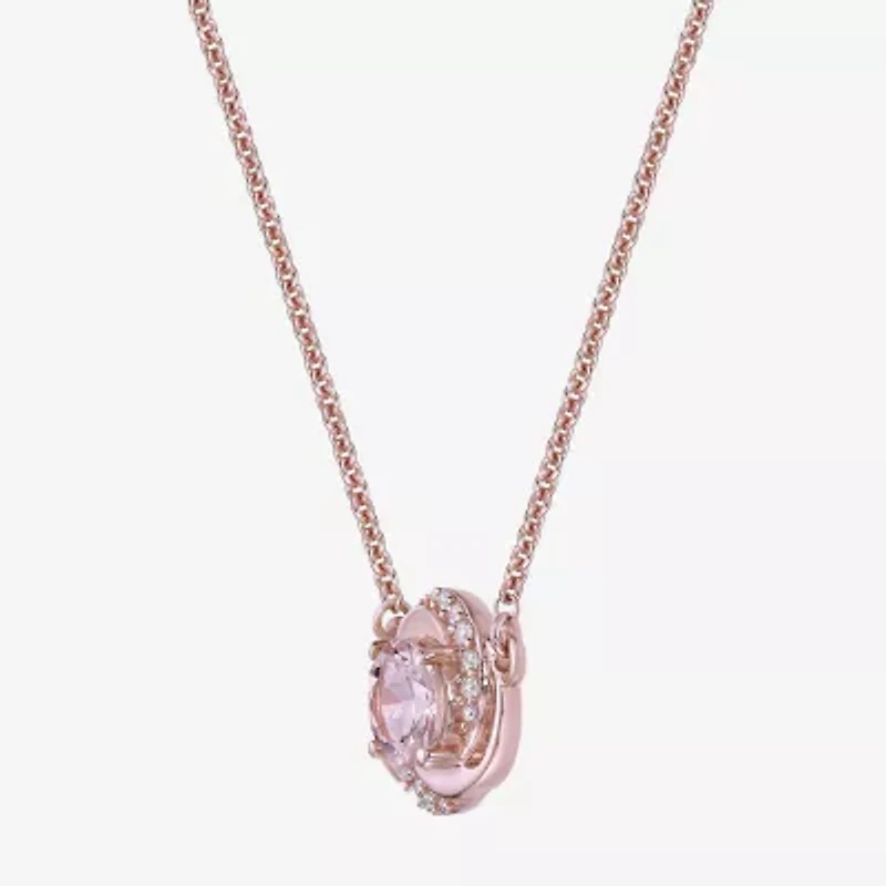 Womens Genuine Pink Morganite 10K Rose Gold 18 Inch Pendant Necklace