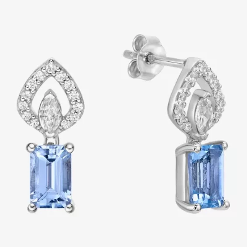Womens Genuine Blue Aquamarine 10K White Gold Drop Earrings