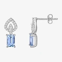 Womens Genuine Blue Aquamarine 10K White Gold Drop Earrings