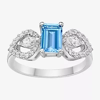 Womens Genuine Blue Aquamarine 10K White Gold Cocktail Ring