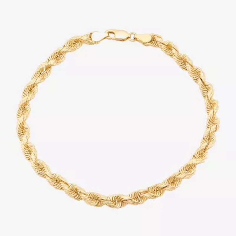 Mens 10K Gold 8 1/2 Inch Hollow Rope Chain Bracelet