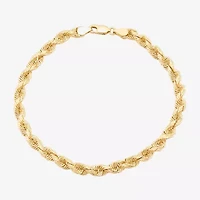 Mens 10K Gold 8 1/2 Inch Hollow Rope Chain Bracelet