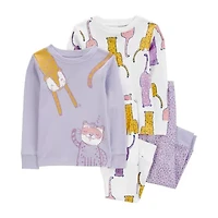 Carter's Toddler Girls Rib Crew Neck Long Sleeve 4-pc. Pajama Sets