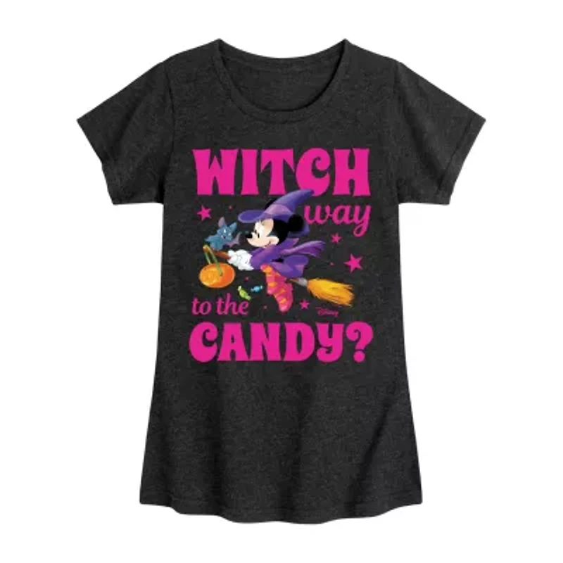 Disney Collection Little & Big Kid Girls Crew Neck Short Sleeve Minnie Mouse Graphic T-Shirt