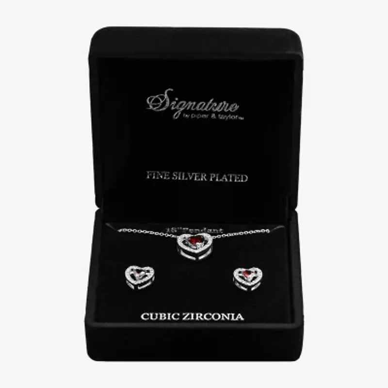 Sparkle Allure Light Up Box Womens Cubic Zirconia Pure Silver Over Brass Heart -pc. Jewelry Set
