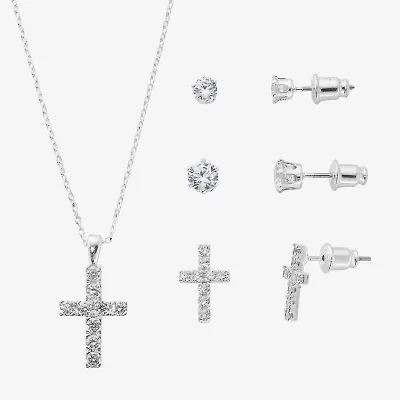 Sparkle Allure Light Up Box Womens Cubic Zirconia Pure Silver Over Brass Cross -pc. Jewelry Set