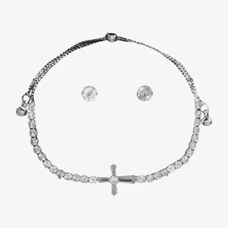 Sparkle Allure Light Up Box Womens Cubic Zirconia Pure Silver Over Brass Cross 3-pc. Jewelry Set