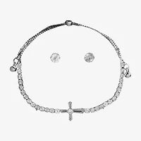 Sparkle Allure Light Up Box Womens Cubic Zirconia Pure Silver Over Brass Cross 3-pc. Jewelry Set