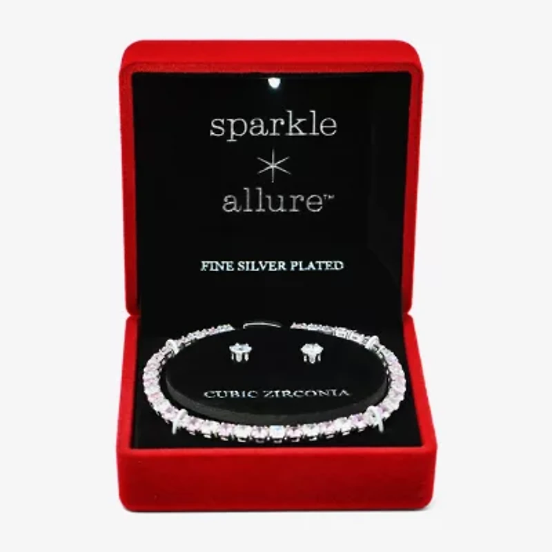 Sparkle Allure Light Up Box Womens Cubic Zirconia Pure Silver Over Brass Round 3-pc. Jewelry Set