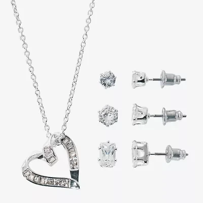 Sparkle Allure Light Up Box Womens Cubic Zirconia Pure Silver Over Brass Heart -pc. Jewelry Set