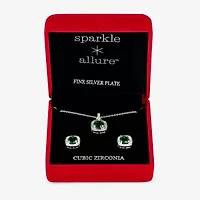 Sparkle Allure Light Up Box Womens Green Cubic Zirconia Pure Silver Over Brass Cushion 3-pc. Jewelry Set