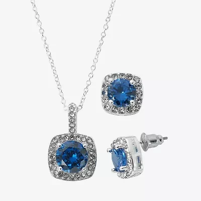 Sparkle Allure Light Up Box Womens Blue Cubic Zirconia Pure Silver Over Brass Cushion 2-pc. Jewelry Set