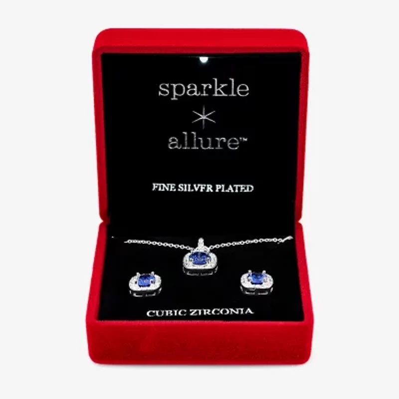 Sparkle Allure Light Up Box Womens Blue Cubic Zirconia Pure Silver Over Brass Cushion 2-pc. Jewelry Set