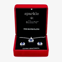 Sparkle Allure Light Up Box Womens Blue Cubic Zirconia Pure Silver Over Brass Cushion 2-pc. Jewelry Set