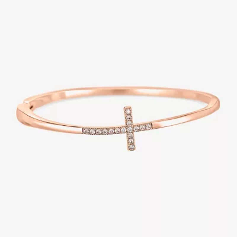 Sparkle Allure Womens Cubic Zirconia 14k Rose Gold Over Brass Cross Bangle Bracelet
