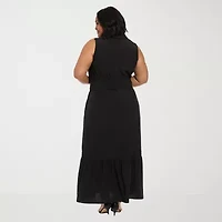 London Times Womens Sleeveless Maxi Dress Plus