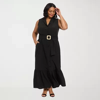 London Times Womens Sleeveless Maxi Dress Plus