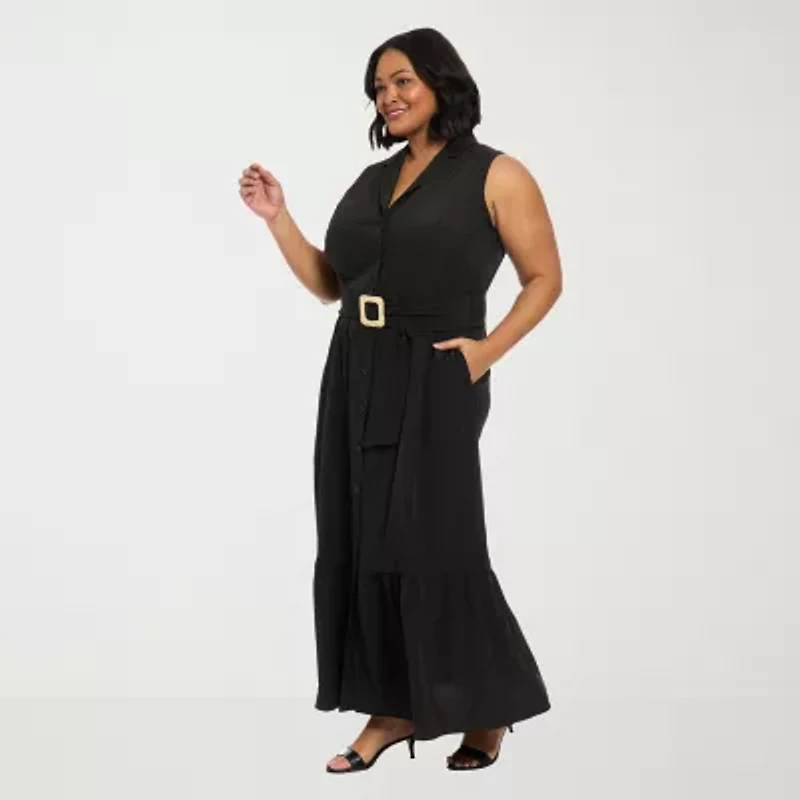 London Times Womens Sleeveless Plus Maxi Dress