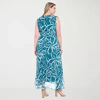 London Times Womens Sleeveless Abstract Maxi Dress Plus