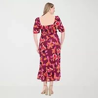 Clover And Sloane Womens Short Sleeve Floral Fit + Flare Dress Plus