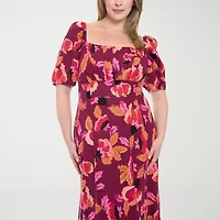 Clover And Sloane Womens Short Sleeve Floral Fit + Flare Dress Plus