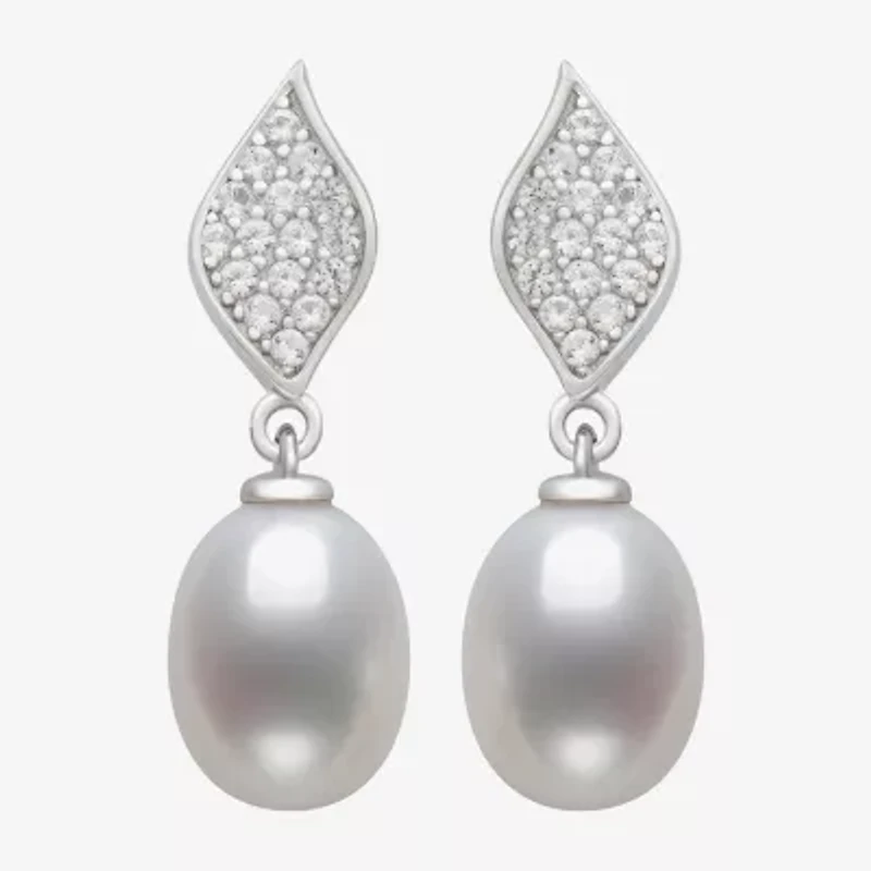 Womens White Cultured Freshwater Pearl Sterling Silver Drop Earrings