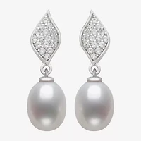 Womens White Cultured Freshwater Pearl Sterling Silver Drop Earrings