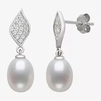 Womens White Cultured Freshwater Pearl Sterling Silver Drop Earrings