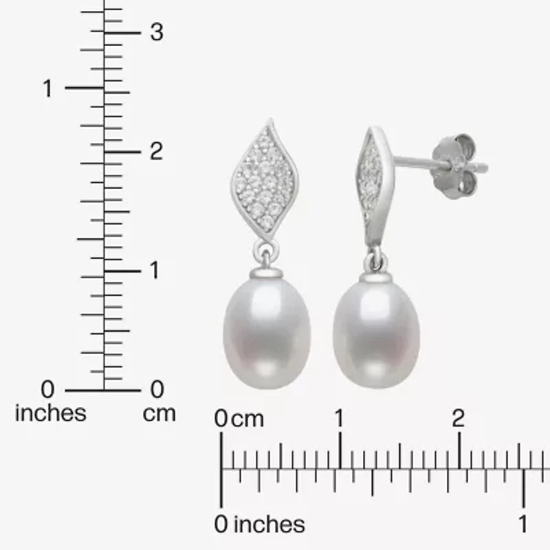 Womens White Cultured Freshwater Pearl Sterling Silver Drop Earrings