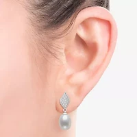 Womens White Cultured Freshwater Pearl Sterling Silver Drop Earrings