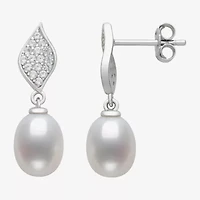 Womens White Cultured Freshwater Pearl Sterling Silver Drop Earrings