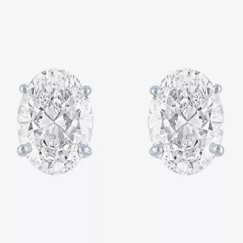 Si1-Si2/E-F 1 CT. T.W. Lab Grown White Diamond 10K White Gold 6.5mm Oval Stud Earrings