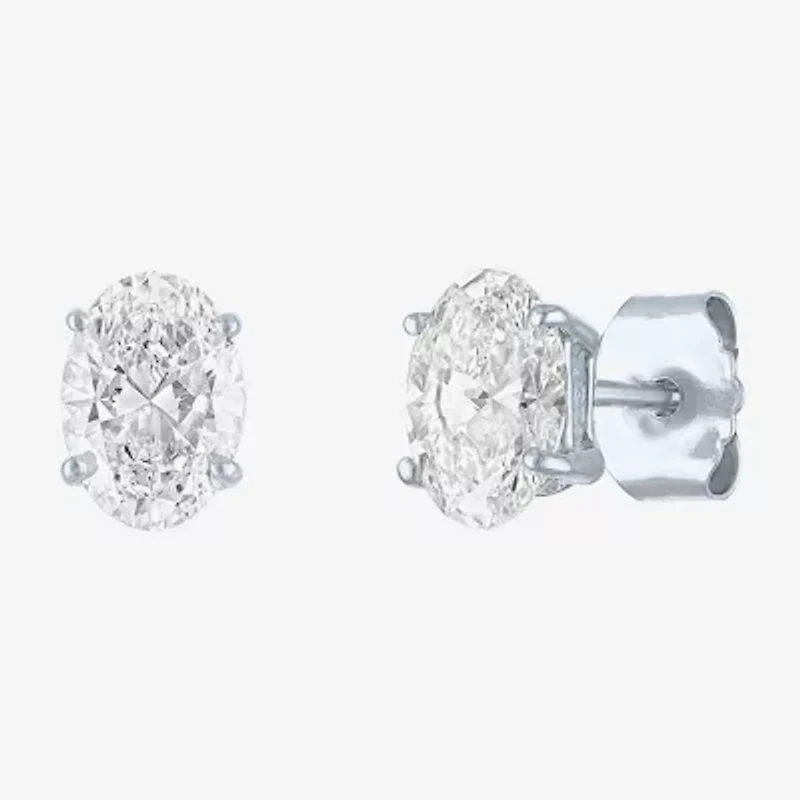 Si1-Si2/E-F 1 CT. T.W. Lab Grown White Diamond 10K White Gold 6.5mm Oval Stud Earrings