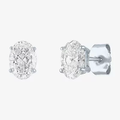 Si1-Si2/E-F 1 CT. T.W. Lab Grown White Diamond 10K White Gold 6.5mm Oval Stud Earrings