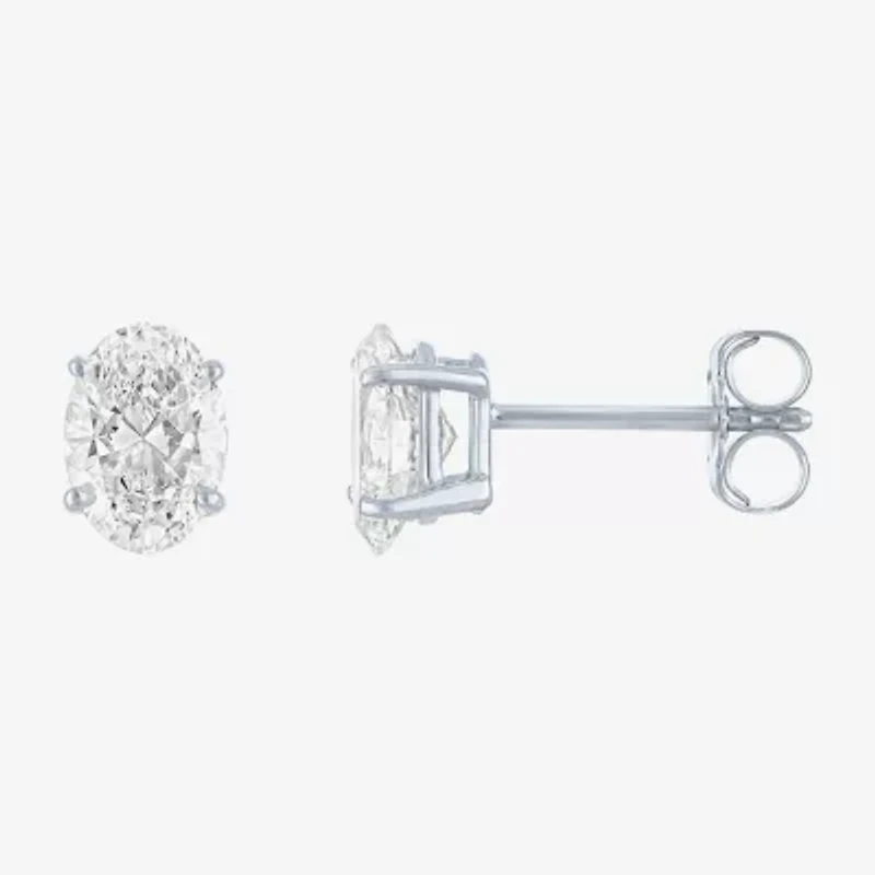 Si1-Si2/E-F 1 CT. T.W. Lab Grown White Diamond 10K White Gold 6.5mm Oval Stud Earrings