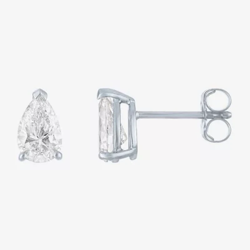 Si1-Si2/E-F 1 CT. T.W. Lab Grown White Diamond 10K White Gold 7.3mm Pear Stud Earrings