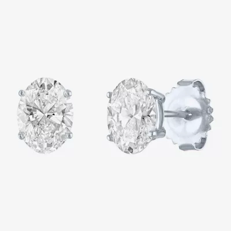 Si1-Si2/E-F 2 CT. T.W. Lab Grown White Diamond 14K White Gold 8mm Oval Stud Earrings