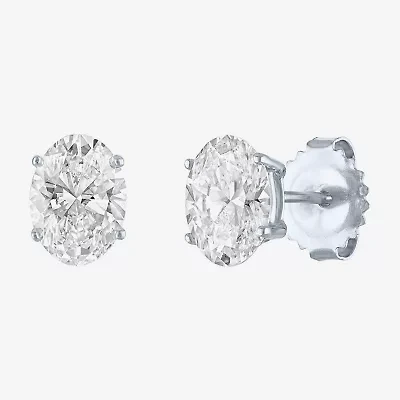 Si1-Si2/E-F 2 CT. T.W. Lab Grown White Diamond 14K White Gold 8mm Oval Stud Earrings