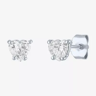 Si1-Si2/E-F 1/2 CT. T.W. Lab Grown White Diamond 10K White Gold 5.1mm Heart Stud Earrings