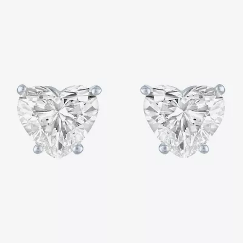 Si1-Si2/E-F 2 CT. T.W. Lab Grown White Diamond 14K White Gold 7.3mm Heart Stud Earrings