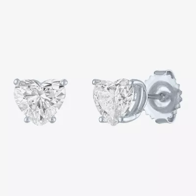 Si1-Si2/E-F 2 CT. T.W. Lab Grown White Diamond 14K White Gold 7.3mm Heart Stud Earrings