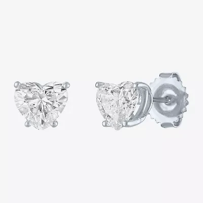 Si1-Si2/E-F 2 CT. T.W. Lab Grown White Diamond 14K White Gold 7.3mm Heart Stud Earrings
