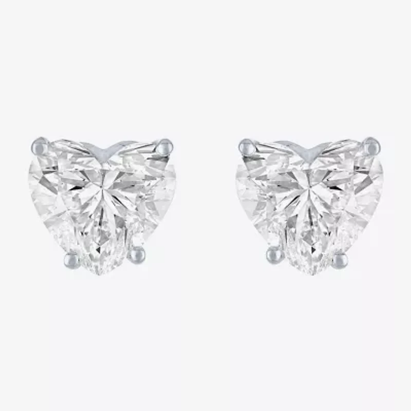 Si1-Si2/E-F 3 CT. T.W. Lab Grown White Diamond 14K White Gold 8.1mm Heart Stud Earrings