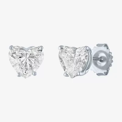 Si1-Si2/E-F 3 CT. T.W. Lab Grown White Diamond 14K White Gold 8.1mm Heart Stud Earrings