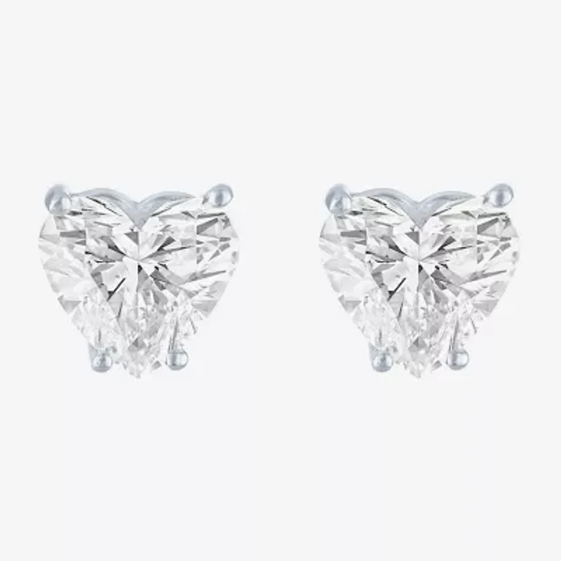 Si1-Si2/E-F 4 CT. T.W. Lab Grown White Diamond 14K White Gold 8.5mm Heart Stud Earrings