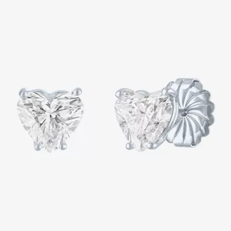 Si1-Si2/E-F 4 CT. T.W. Lab Grown White Diamond 14K White Gold 8.5mm Heart Stud Earrings